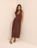 Brown Polka Dot Jersey Addison Midi Dress