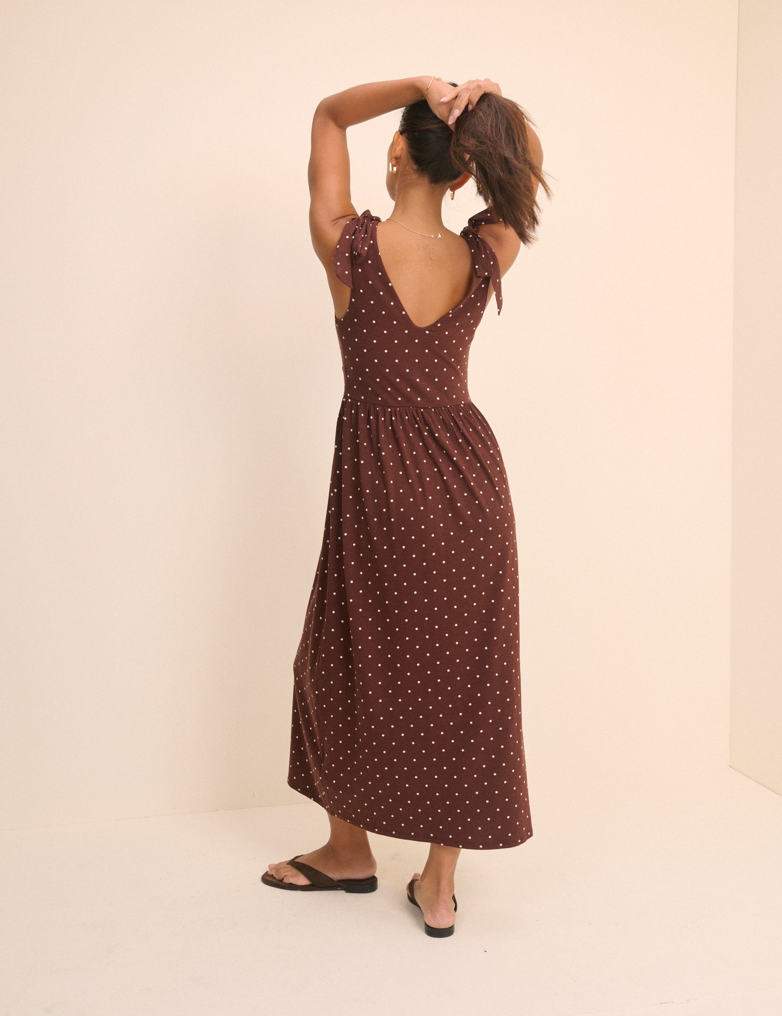Brown Polka Dot Jersey Addison Midi Dress