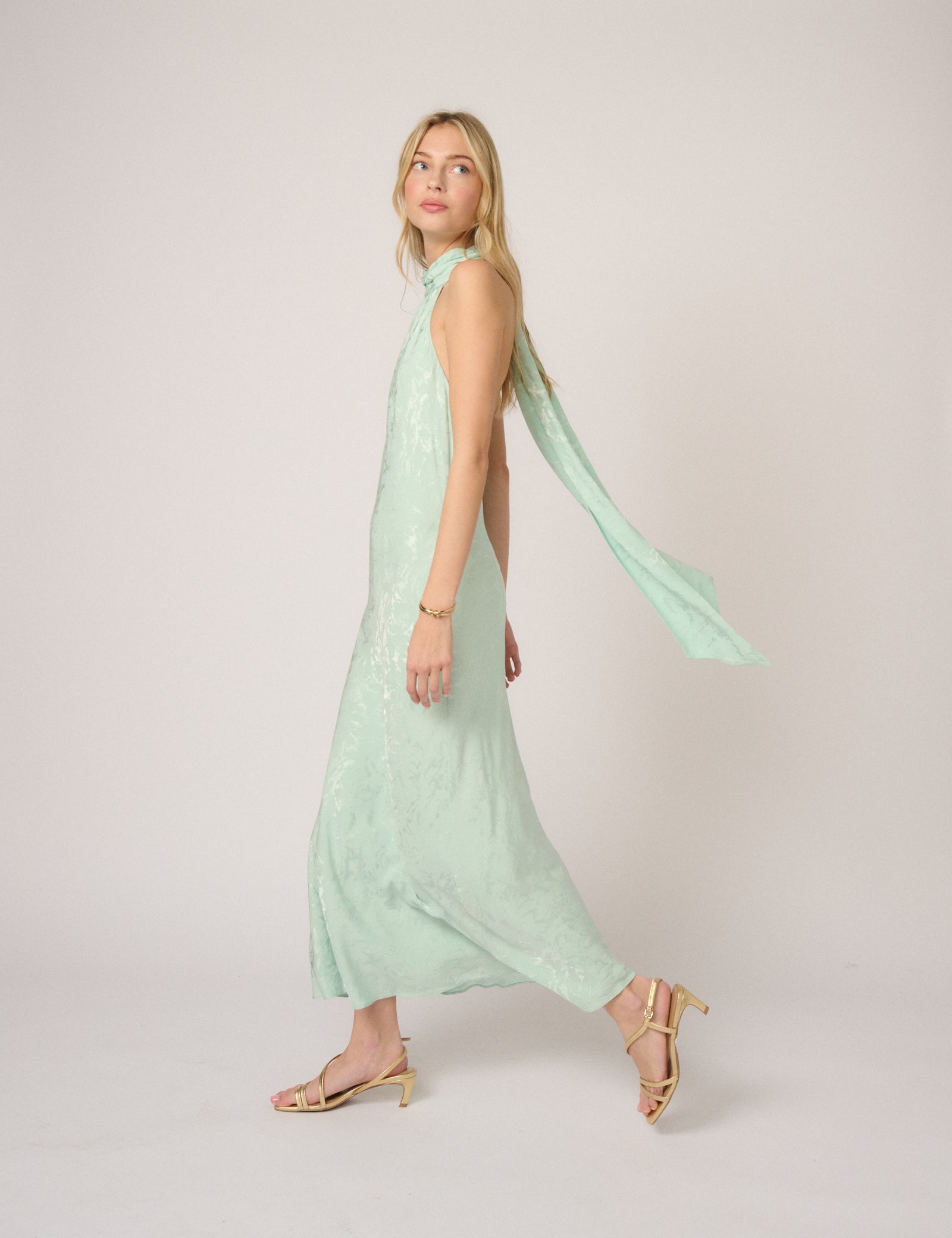 Mint Green Floral Jacquard Fifi Maxi Dress