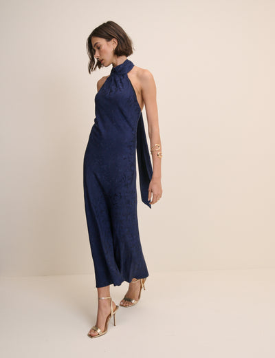 Navy Floral Jacquard Fifi Maxi Dress