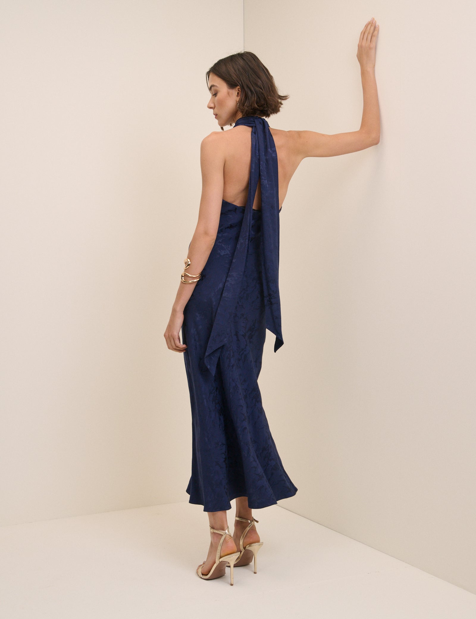 Navy Floral Jacquard Fifi Midi Dress