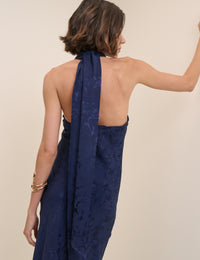Navy Floral Jacquard Fifi Midi Dress