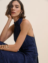 Navy Floral Jacquard Fifi Midi Dress