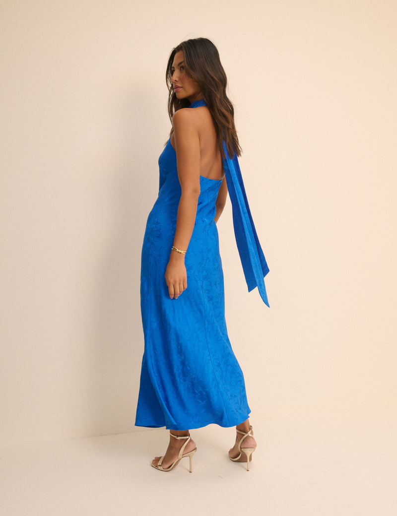 Cobalt Blue Jacquard Fifi Maxi Dress