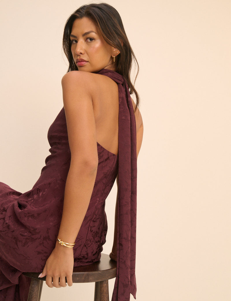 Plum Floral Jacquard Fifi Maxi Dress
