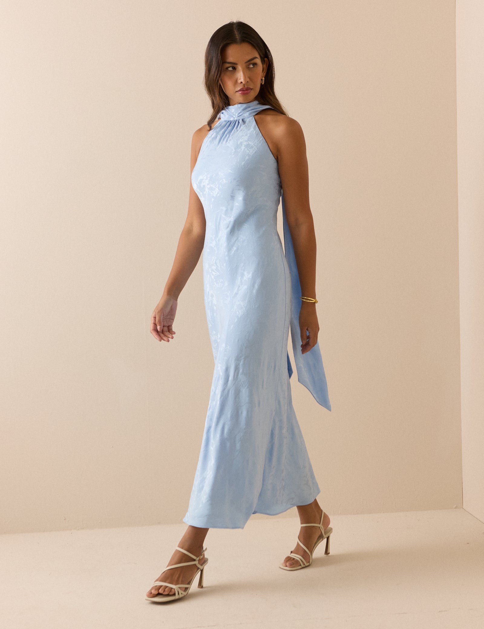 Baby Blue Floral Jacquard Fifi Maxi Dress
