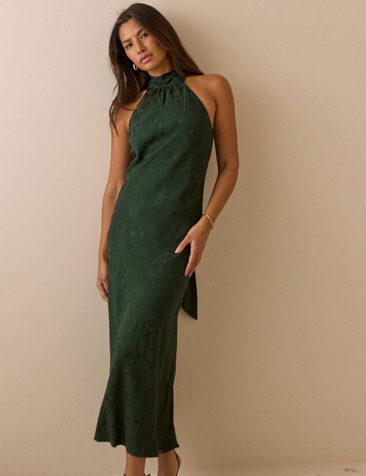 Emerald Green Floral Jacquard Fifi Maxi Dress