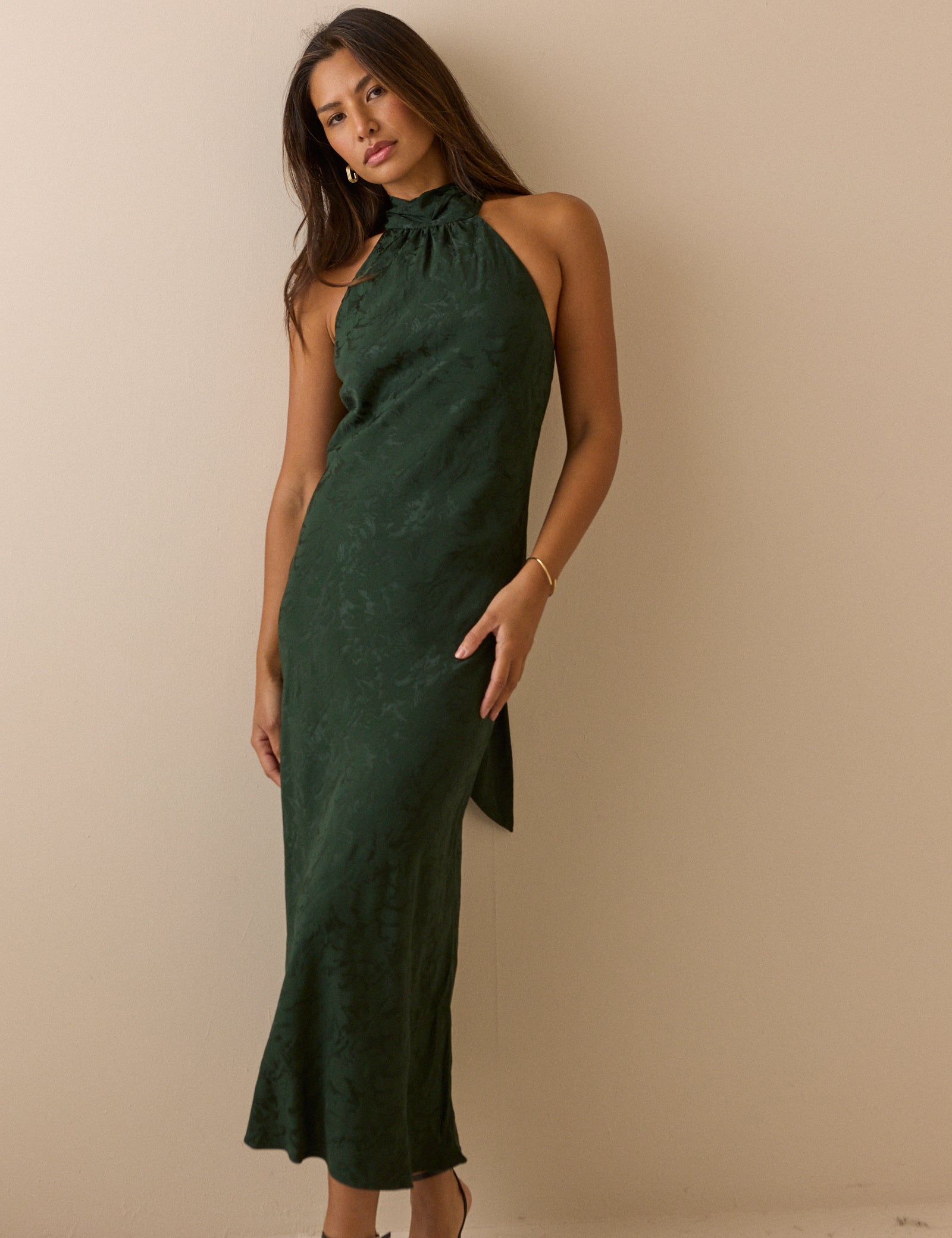 Emerald Green Floral Jacquard Fifi Maxi Dress