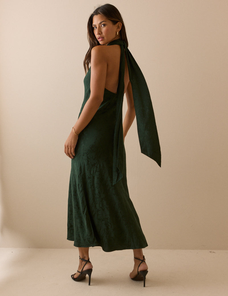 Emerald Green Floral Jacquard Fifi Maxi Dress
