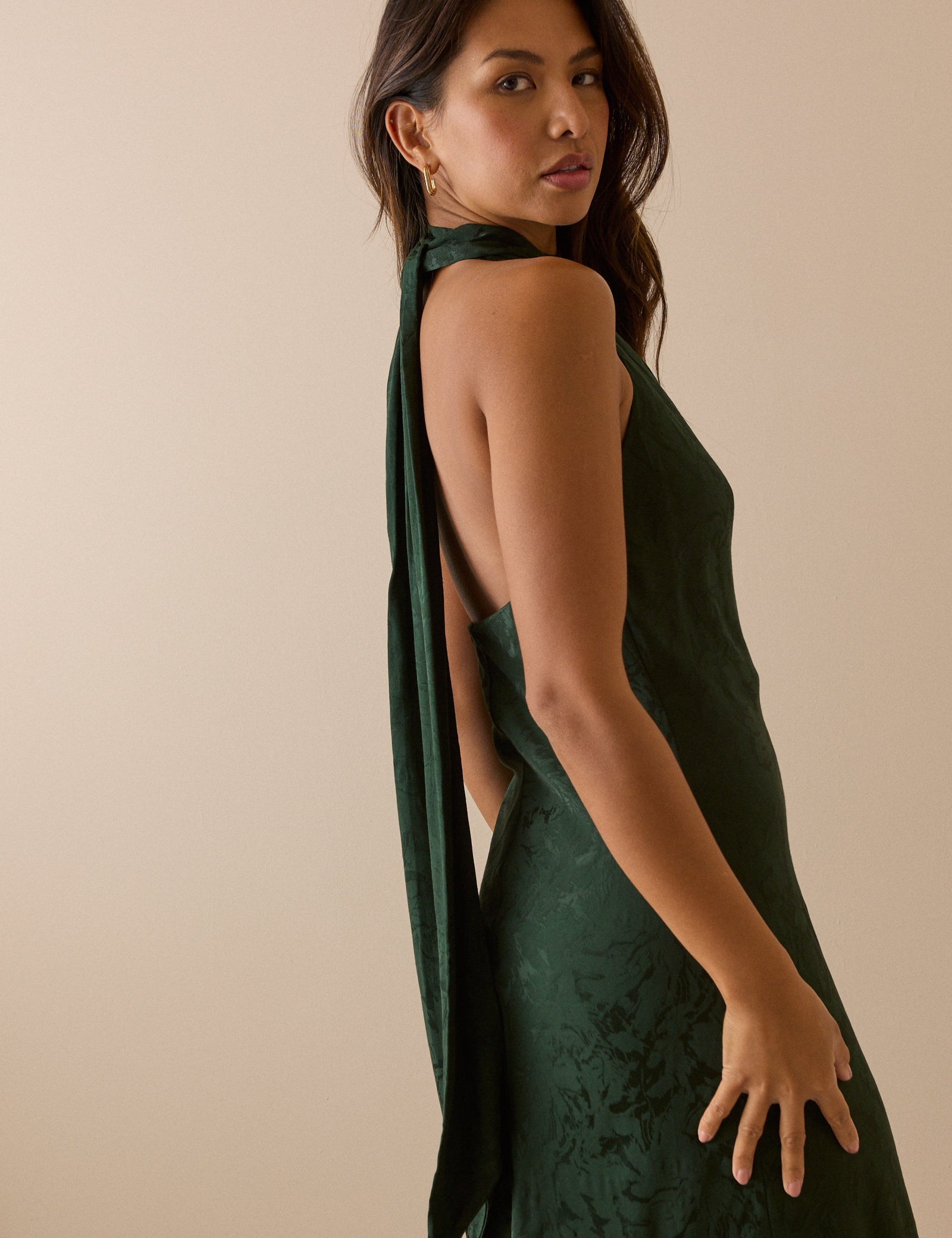 Emerald Green Floral Jacquard Fifi Maxi Dress