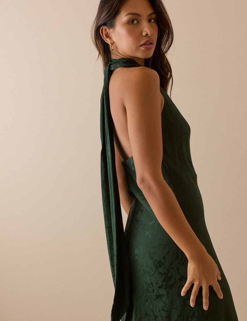 Emerald Green Floral Jacquard Fifi Maxi Dress