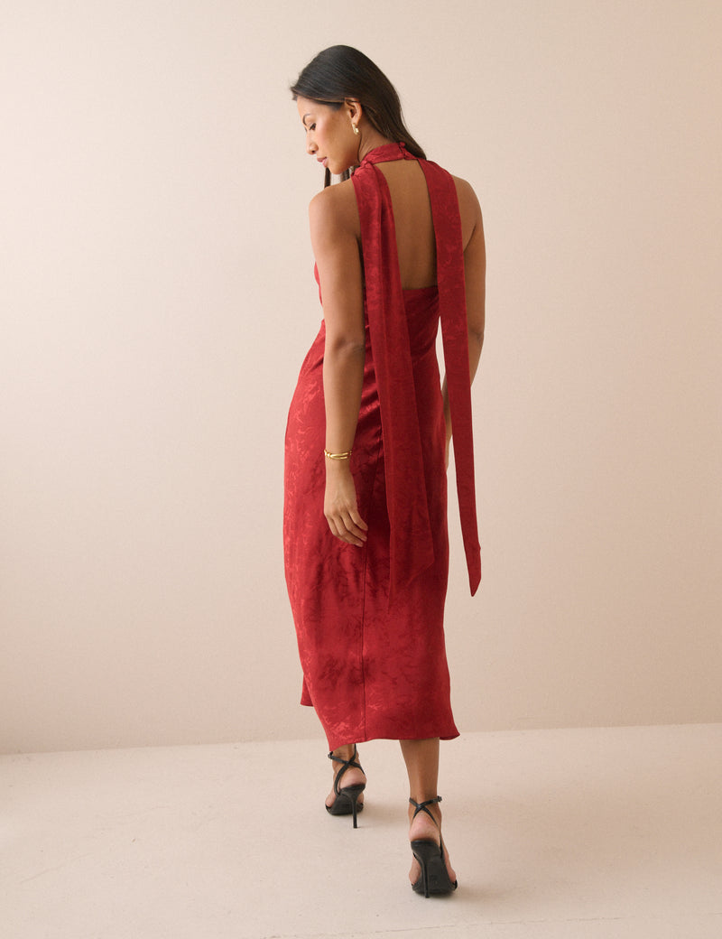 Red Floral Jacquard Fifi Maxi Dress