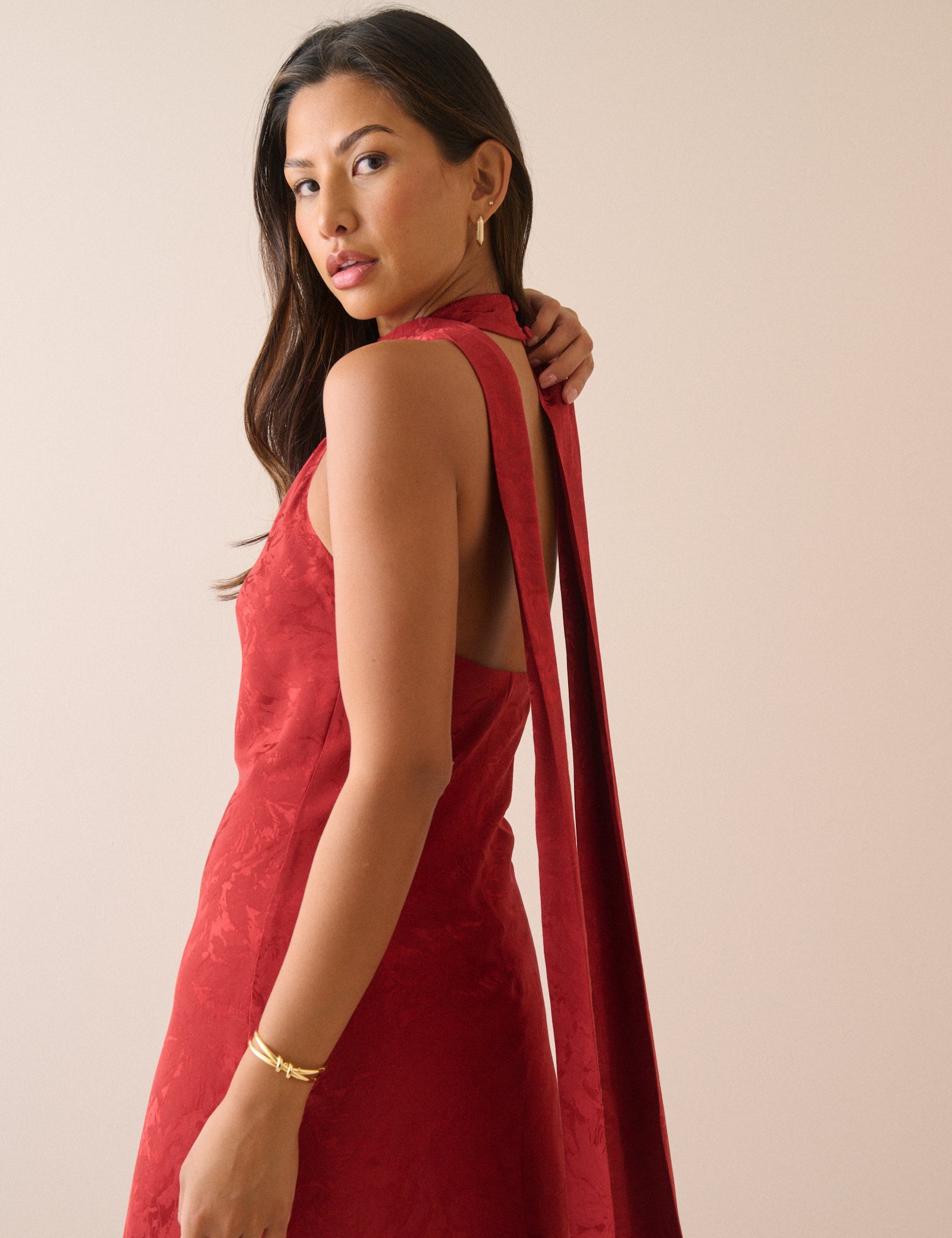 Red Floral Jacquard Fifi Maxi Dress