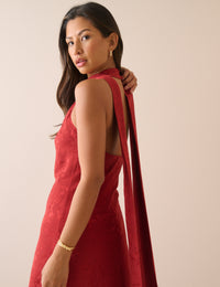 Red Floral Jacquard Fifi Maxi Dress