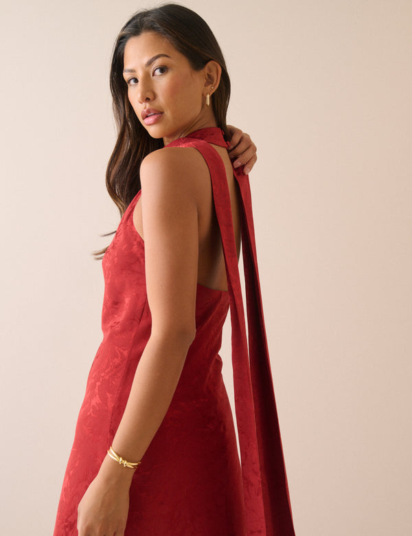 Red Floral Jacquard Fifi Maxi Dress