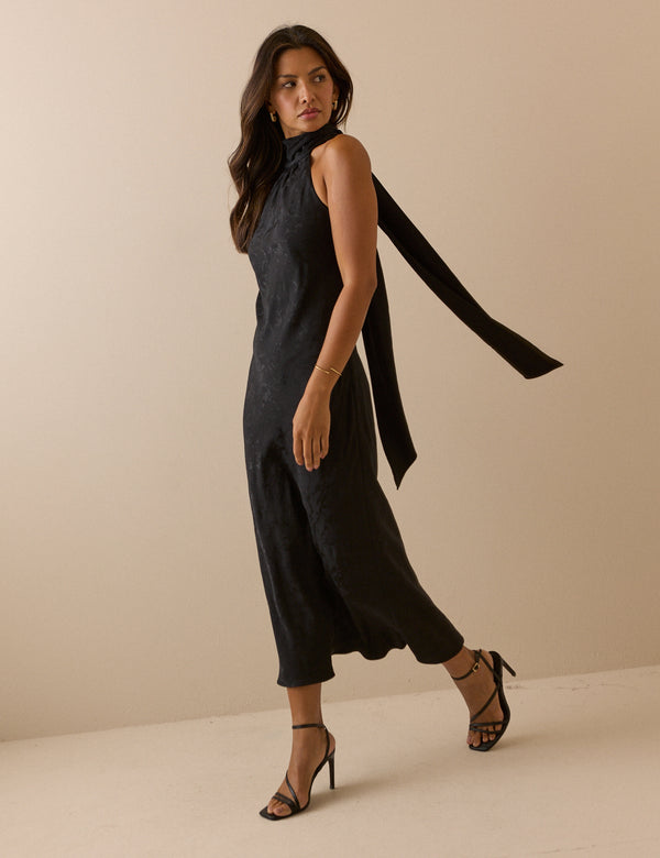 Black Jacquard Floral Fifi Maxi Dress