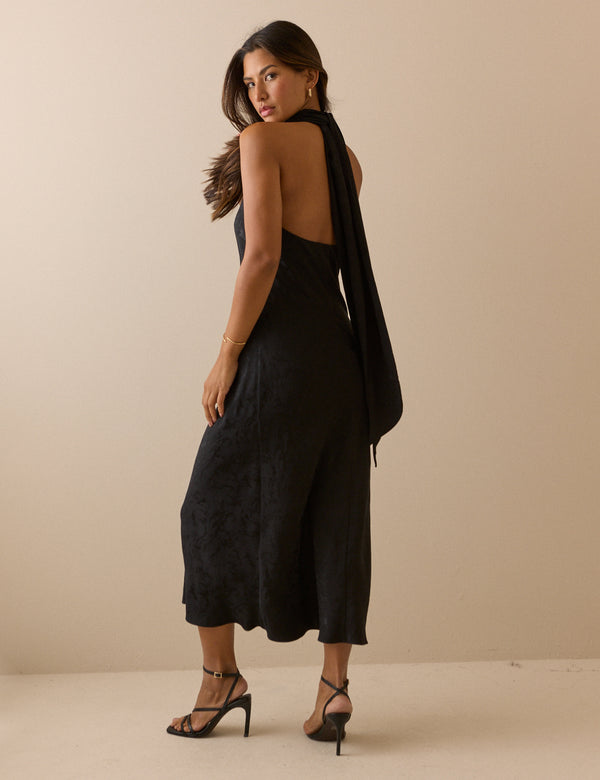 Black Jacquard Floral Fifi Maxi Dress