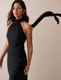 Black Polka Dot Satin Fifi Maxi Dress