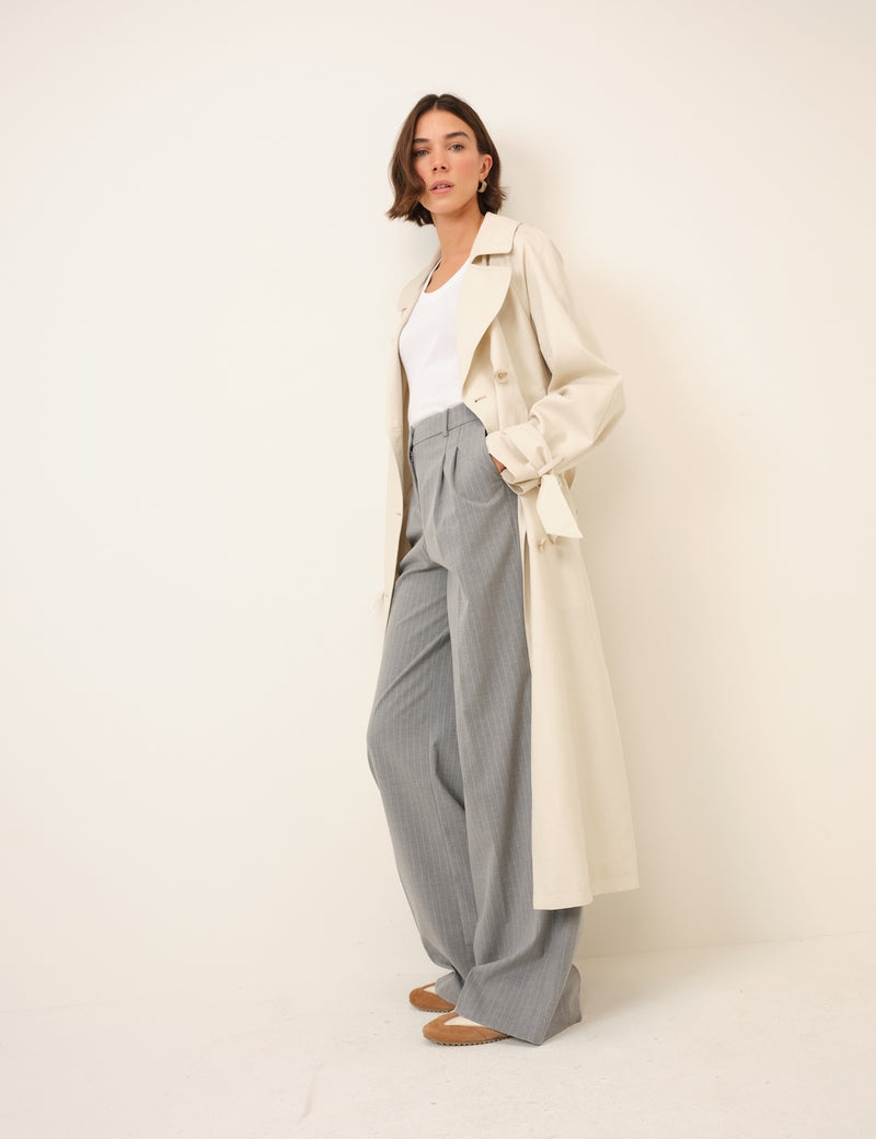 Cream Double-Breasted Lightweight Trench Coat