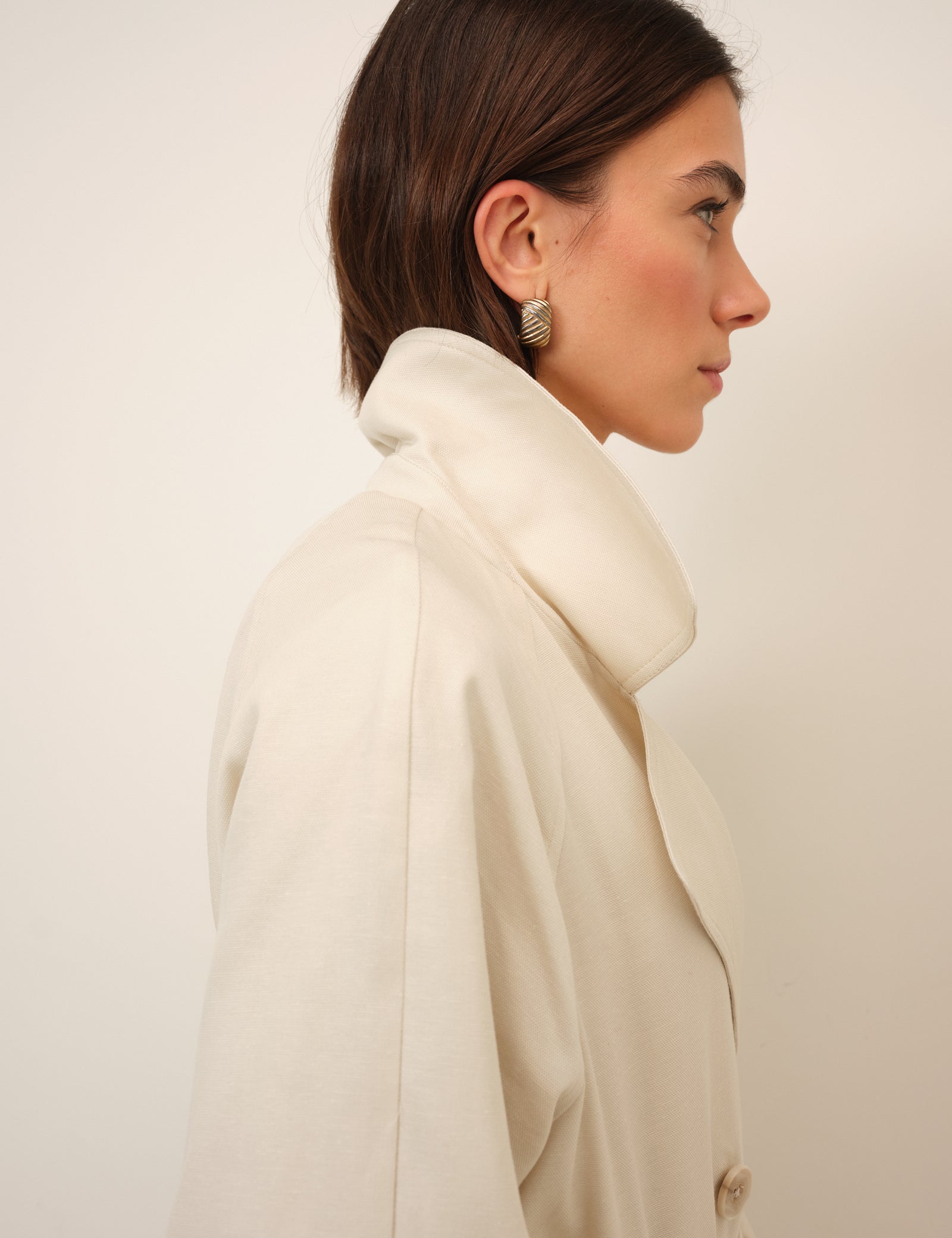 Cream Double-Breasted Lightweight Trench Coat