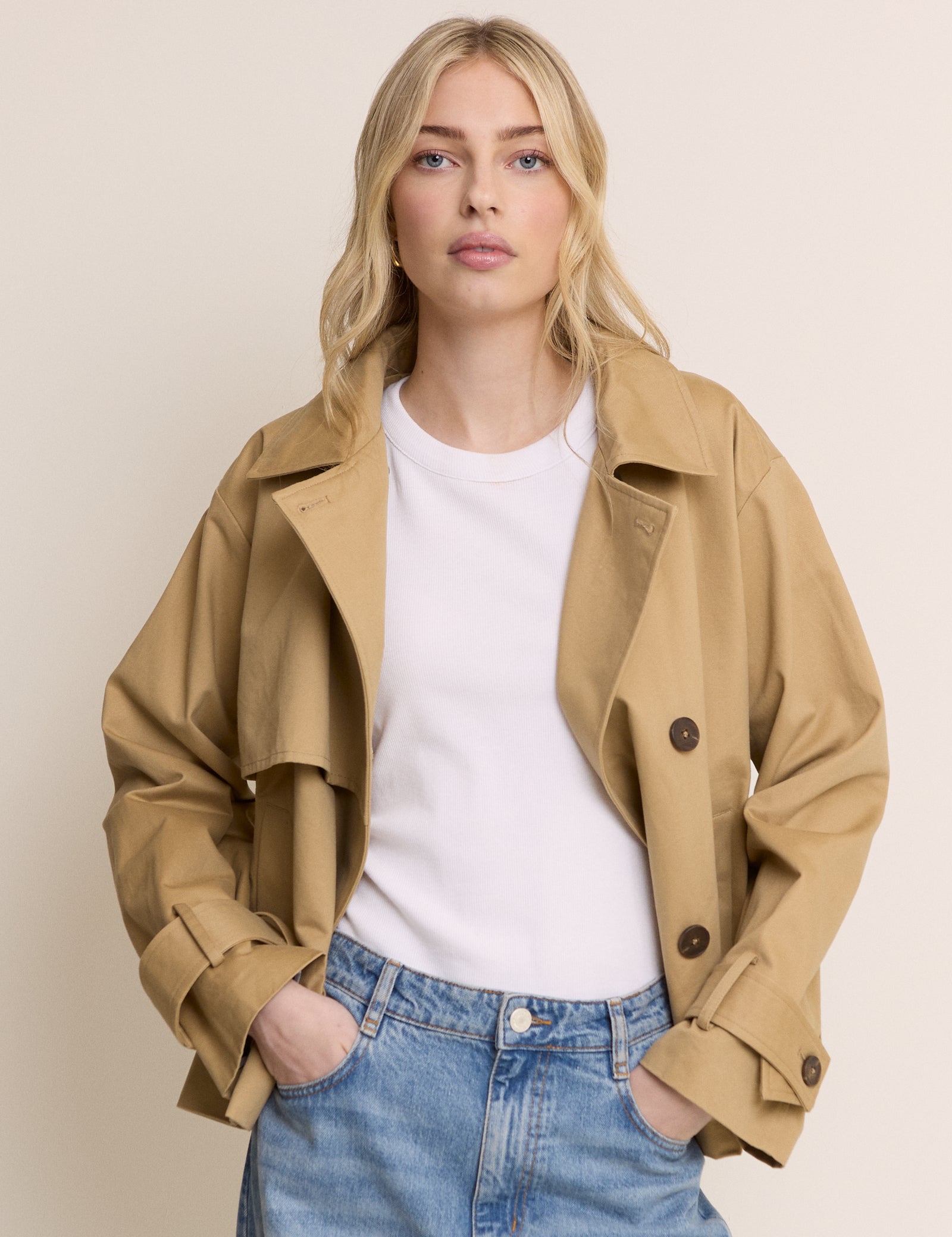 Camel Tie Trench Jacket