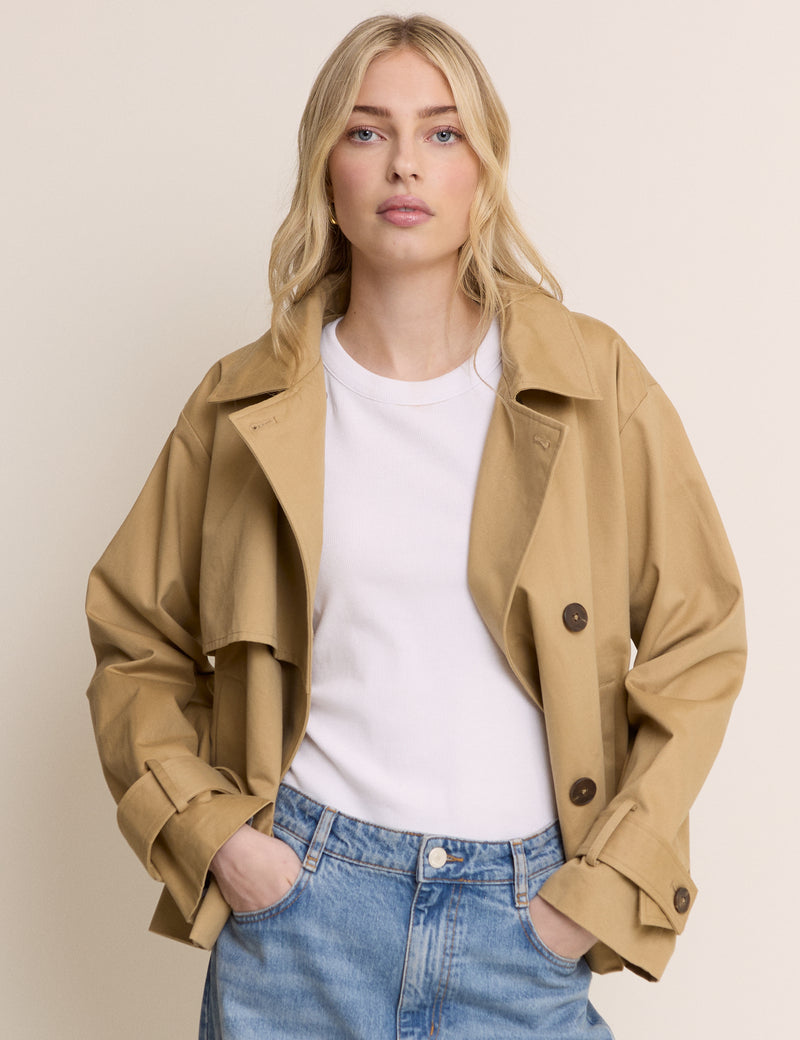 Camel Tie Trench Jacket