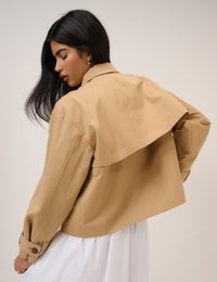 Beige Cropped Tie Trench Coat