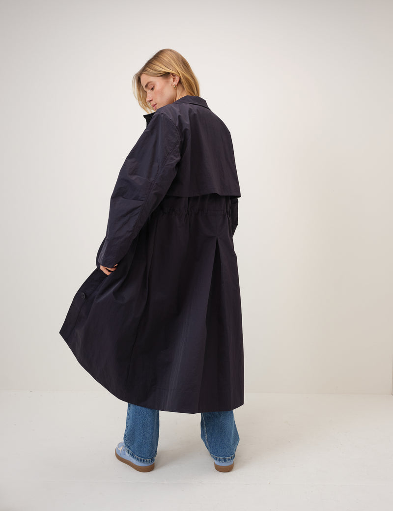 Navy Longline Funnel Neck Parka Jacket