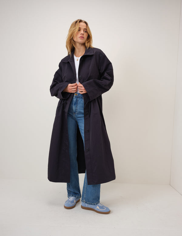 Navy Longline Funnel Neck Parka Jacket