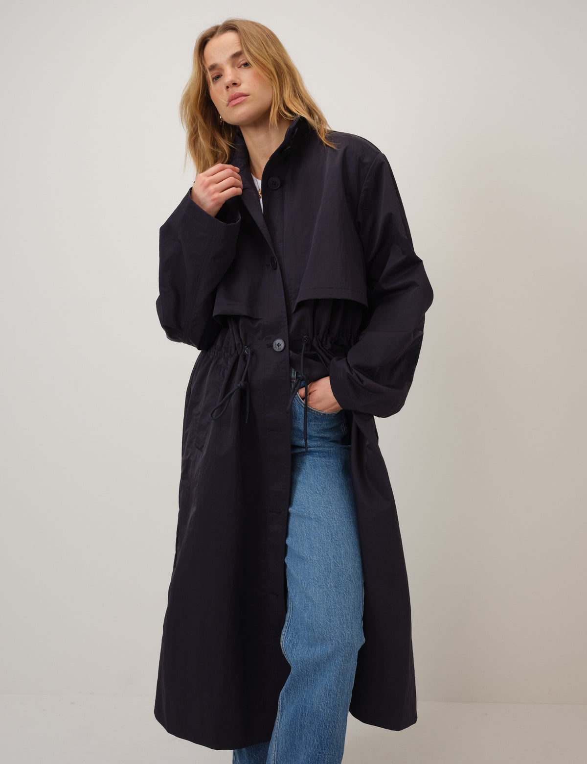 Navy Longline Funnel Neck Parka Jacket