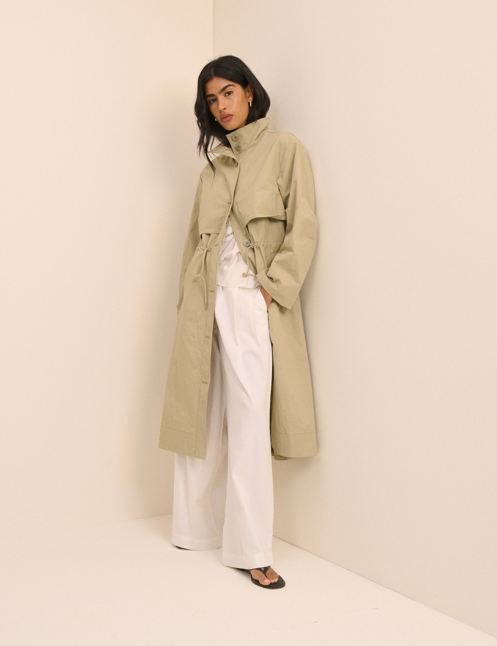 Sage Green Longline Funnel Neck Parka Jacket