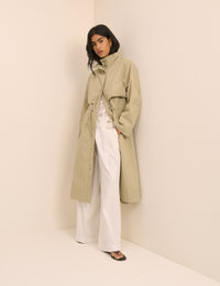 Sage Green Longline Funnel Neck Parka Jacket