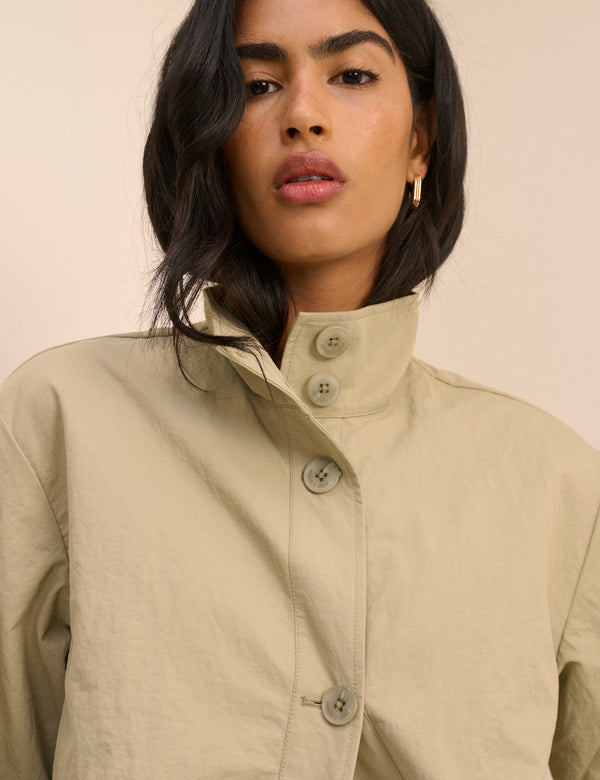 Sage Green Longline Funnel Neck Parka Jacket