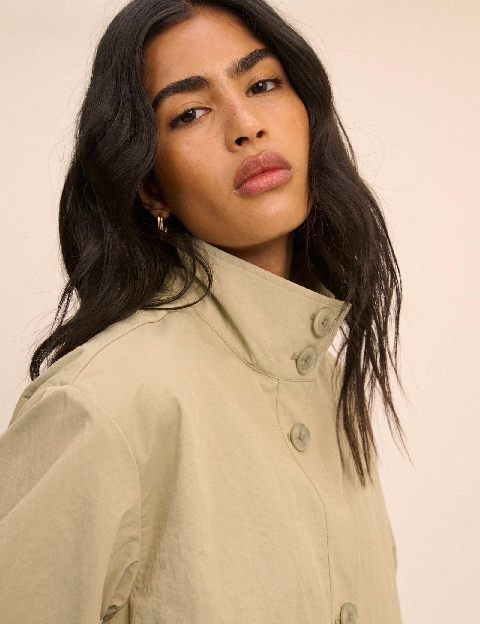 Sage Green Longline Funnel Neck Parka Jacket