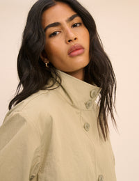 Sage Green Longline Funnel Neck Parka Jacket