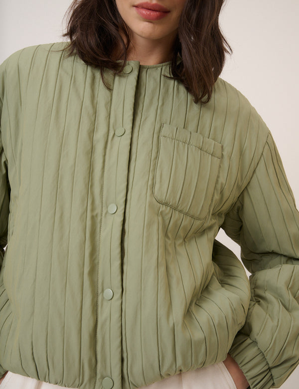 Green Quilted Bomber Jacket