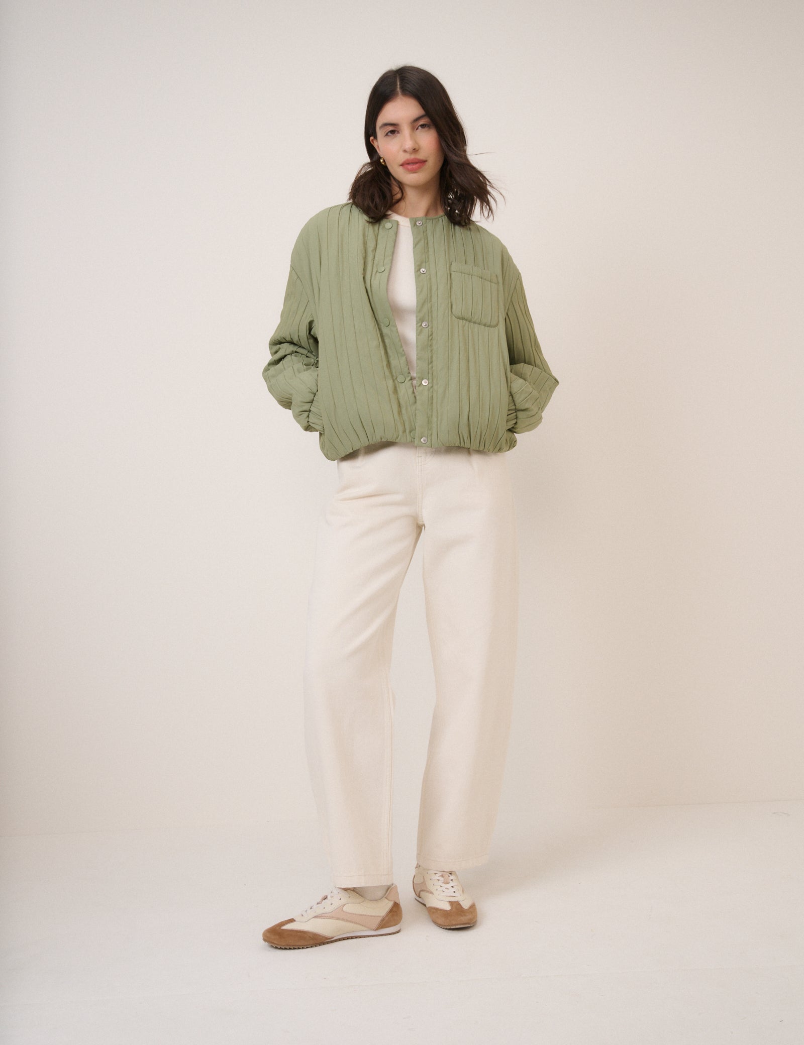 Green Quilted Bomber Jacket