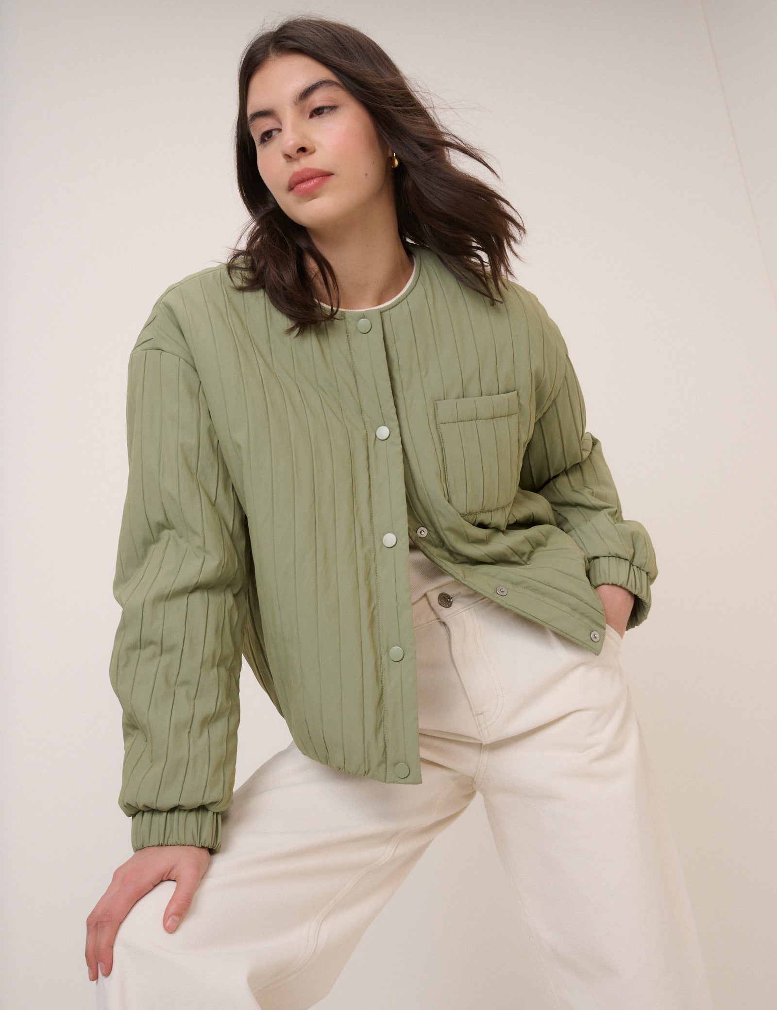 Green Quilted Bomber Jacket