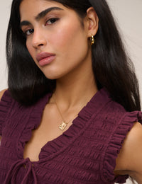 Purple Shirred V Neck Top