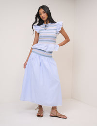 Blue Striped Shirred Top