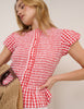 Red Gingham Puff Sleeve Blouse