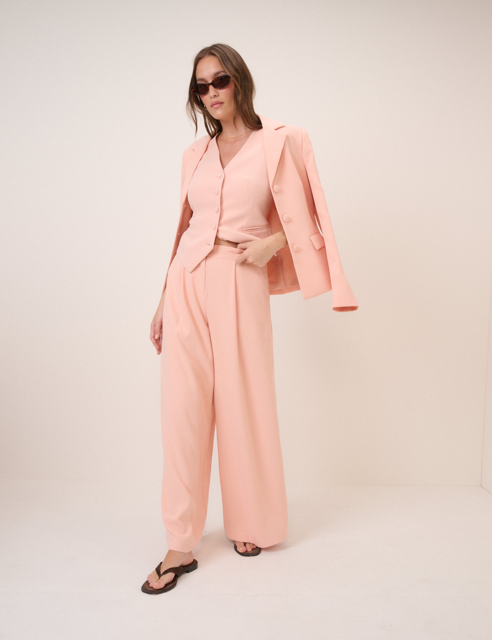 Peach Tailored Wide Leg Trousers