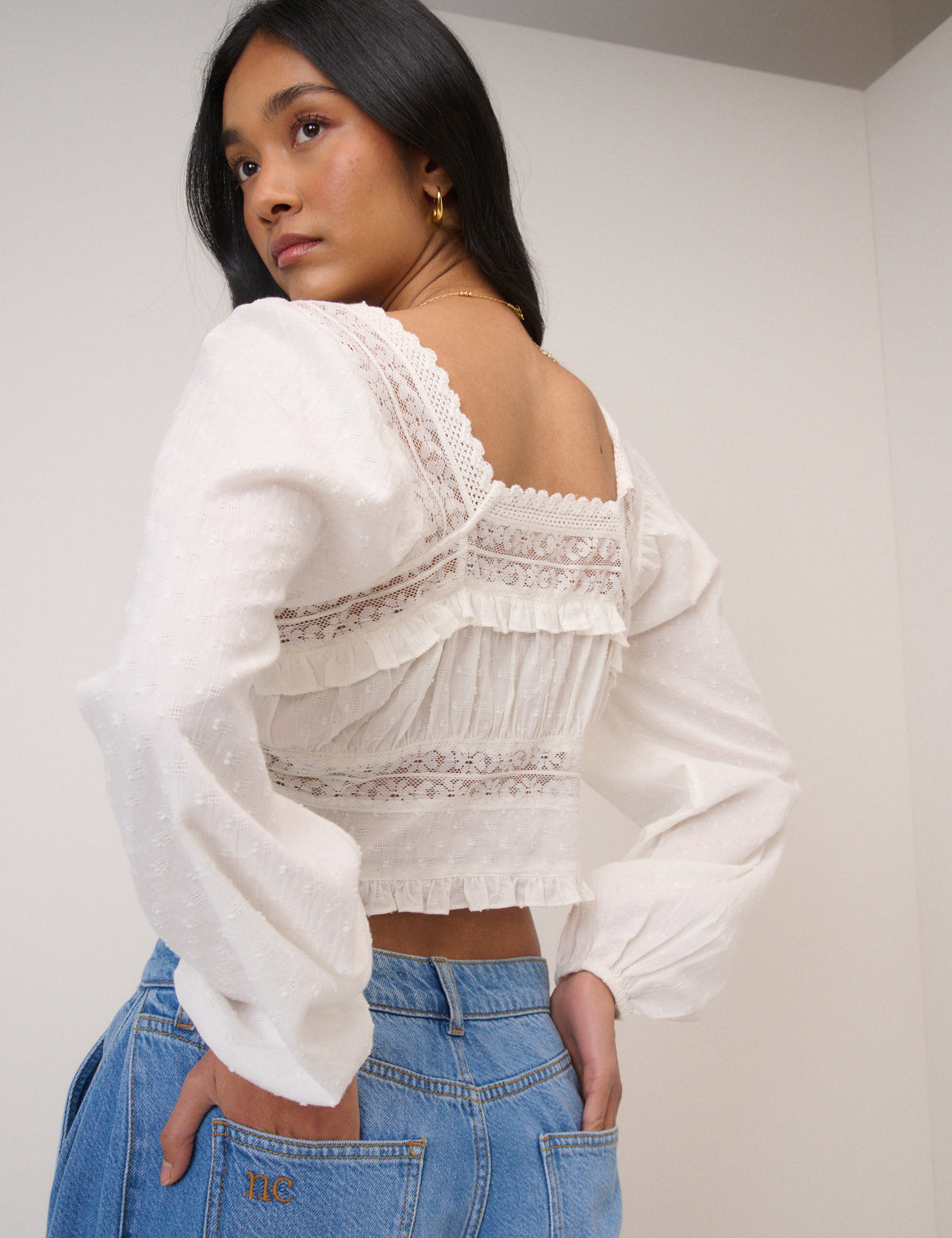 White Dobby Textured Blouse
