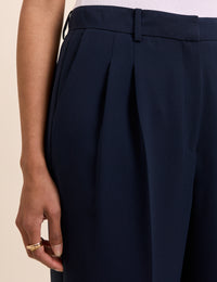 Navy Wide Leg Jax Crepe Trousers