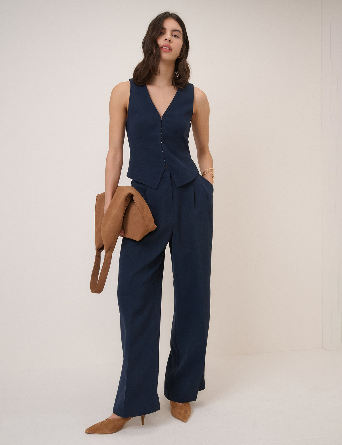 Navy Wide Leg Jax Crepe Trousers