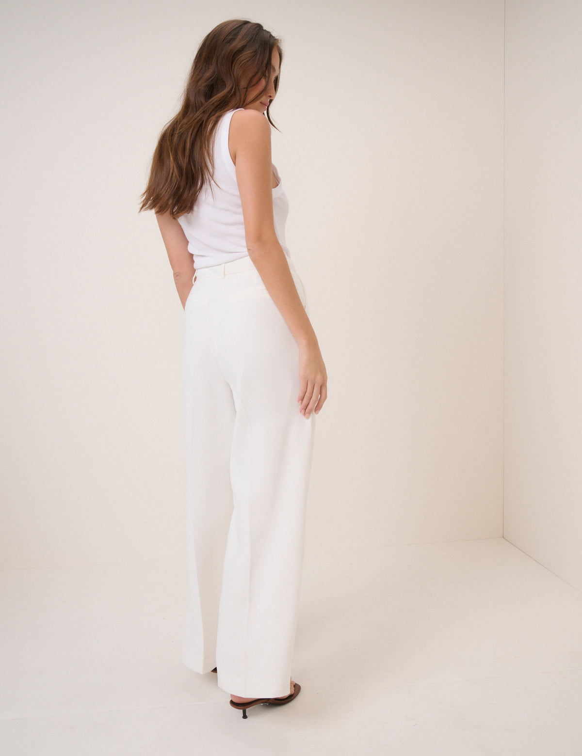 White Wide Leg Jax Crepe Trousers