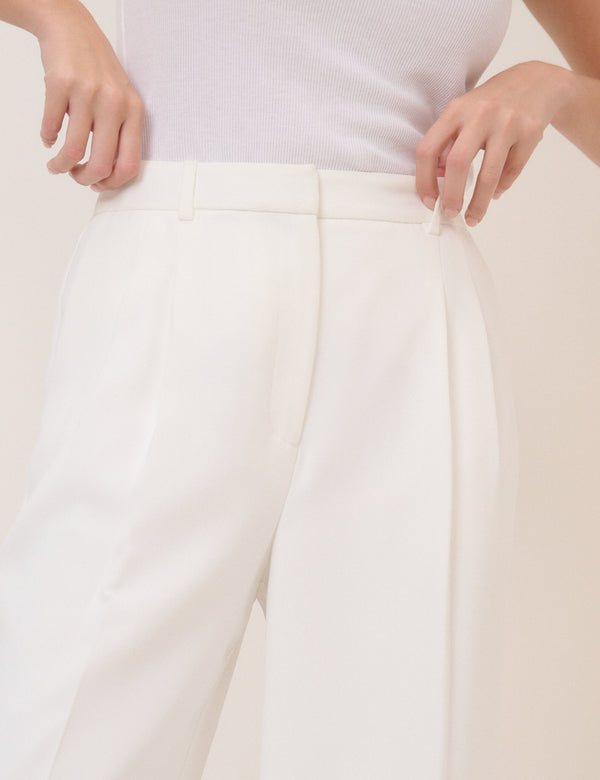 White Wide Leg Jax Crepe Trousers