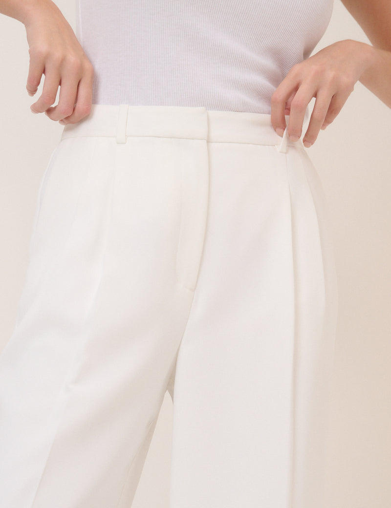White Wide Leg Jax Crepe Trousers