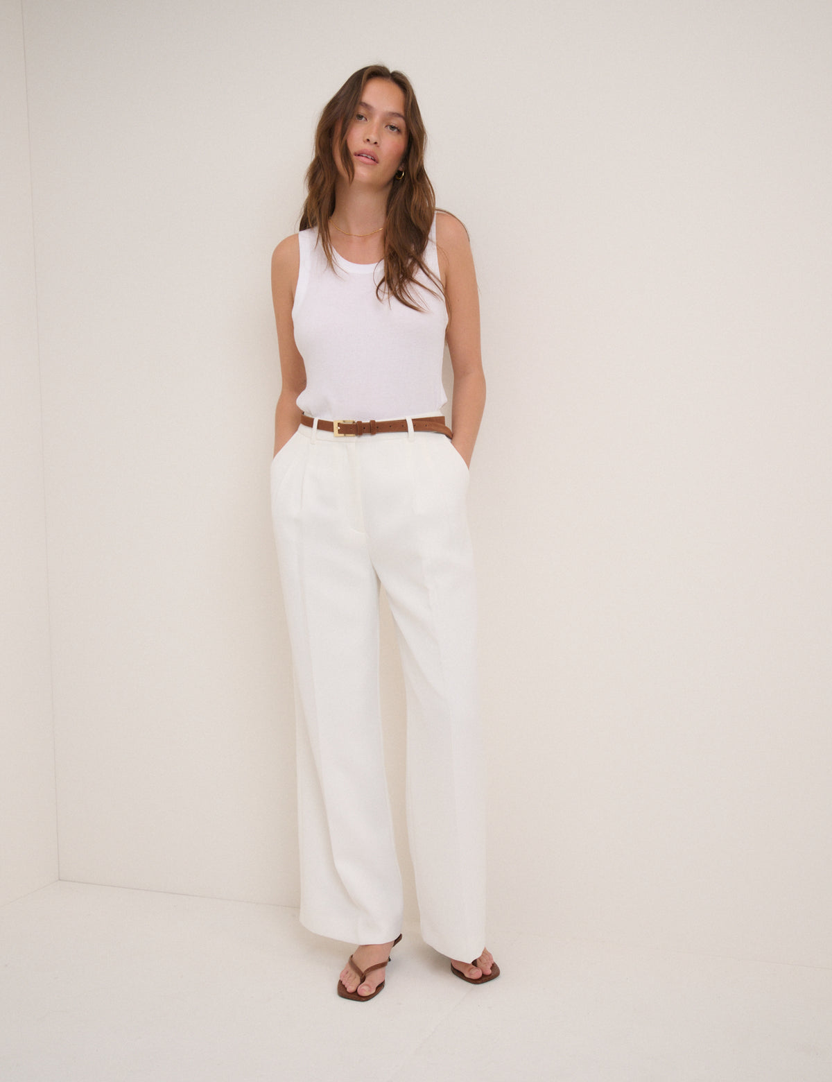 White Wide Leg Jax Crepe Trousers