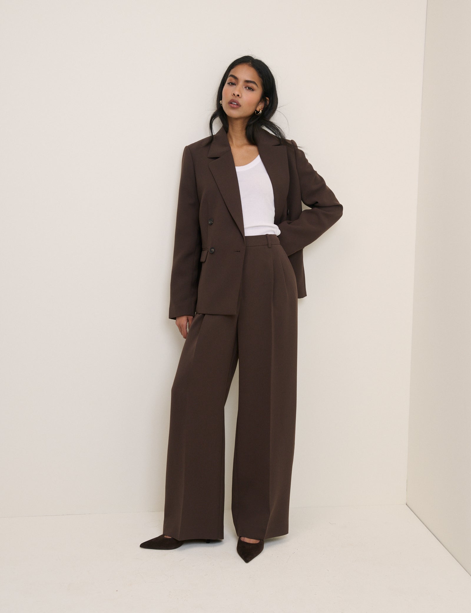 Brown Wide Leg Jax Crepe Trousers
